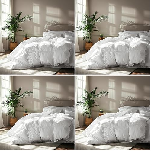 Image of Serta Goose Feather Down Fiber Cotton Comforter Queen Size - 100% Cotton Duvet Insert - Hotel Luxury Hypoallergenic Bedding Comforter All Season Medium Warmth 90 x 90 Inch White,(Pack of 4)