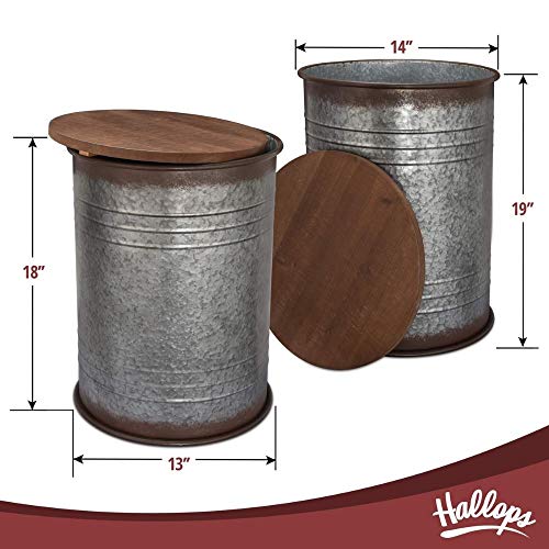 Hallops Farmhouse Accent Side Table | Galvanized Rustic Coffee Table | Metal Storage Ottoman Wood Cover with Stand| Farmhouse Decor Storage Bench (Set of 2, Distressed Brown)