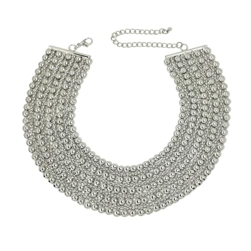 KDLUN Women Statement Necklace Metal Beaded Chunky Necklace Collar Fashion Party Jewelry (4367 Silver Color)
