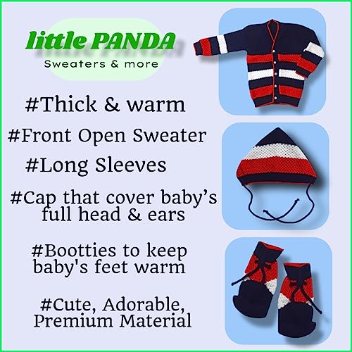 Image of little PANDA Unisex Baby Sweater Woollen Knitted Full Sleeves Sweater with Cap and Booties Set Woolen Sweater Baby Boys and Baby Girls