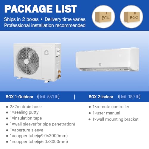 Image of GarveeHome 18000 BTU Mini Split Air Conditioner Heat Pump System, 19 SEER2 230V Ductless AC Cool Up to 1250 Sq. Ft, Complete Installation Kit, White