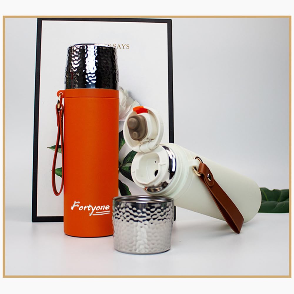 Fortyone Botella de café al vacío de acero inoxidable 316 de alta calidad, con aislamiento al vacío, con infusor de té, retención de calor durante 24 horas, colador de té [500 ml/479.1 g] (naranja)