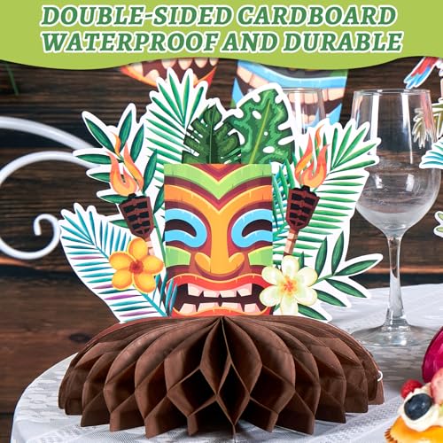 Image of Paper Jazz Hawaiian Party Decoration&Tropical Garland Aloha table decor | 11Pcs Hawaii Table Decor,Tropical Paper Fan & Banner For Tiki /Luau /Beach /Pool /Jungle /Island Summer Parties, Indoor /Outdoor.