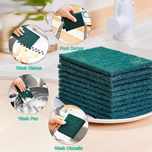 Image of Heavy Duty Scour Pads Sponge Dish Scrubber Non-Scratch Green Reusable Household Scrub Pads for Kitchen and Dish Cleaning Tool (24Pcs)