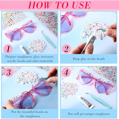 35 Set Sunglasses Decorating Kit DIY for Women Vintage Heart Shaped Sunglasses Crafts Bulk for Adults with Letter Beads Acrylic Diamond Pearl Stickers4