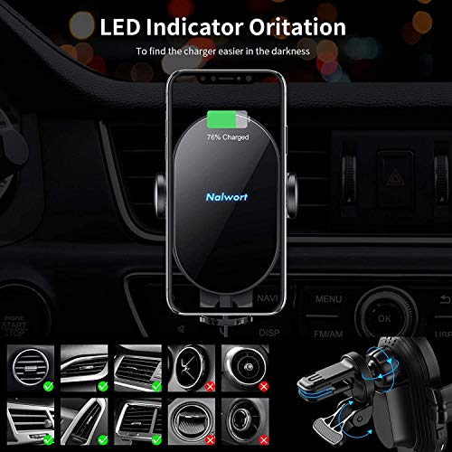 Nalwort Wireless Car Charger Auto Clamping with Air Vent and Dashboard Mount 15W Qi Fast Charge Wireless Car Charger Mount Compatible for iPhone 12/12 Pro Max/11, Samsung S20/S10/S9, Note 20 and More
