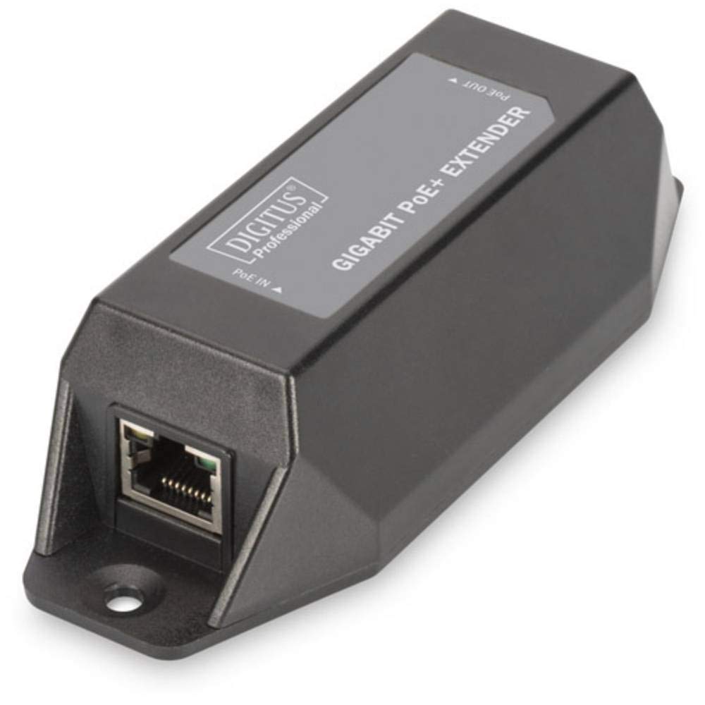DIGITUS PoE+ Repeater – Potenza PoE 22 W – Portata 100 m – Cascata fino a 500 m di portata totale (4 dispositivi) – Power over Ethernet IEEE802.3af e IEEE802.3at – Nero