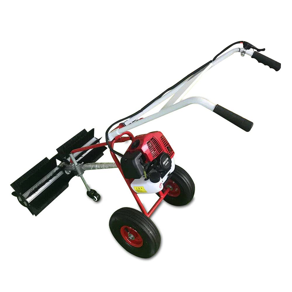 FetcoiMechanical Sweeper 43cc 1.73HP 1.7PS Engine Stepless Speed Adjustment Hand-push Clearing Sweeper for Lawn Road Garden Snow Leaving