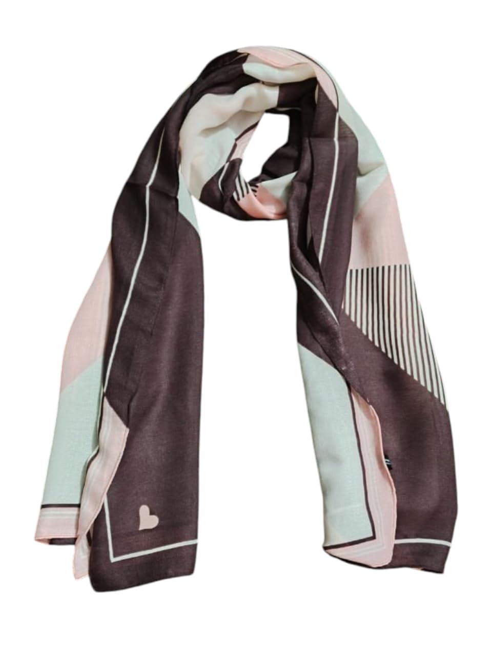 Women's Geometric Print Scarf, Brown Pink Mint Multicolour-image-38