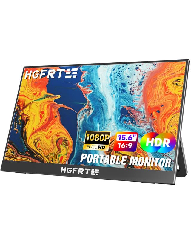 HGFRTEE Portable Monitor 15.6inch - 1080P FHD USB-C HDMI Computer Display HDR IPS Gaming Monitor, 180°Kickstand & Speakers, Plug&Play, VESA, Second