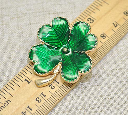 Gyn&Joy Lucky Green Four Leaf Shamrock Clover St. Patrick's Day Enamel Pin Brooch BZ2682