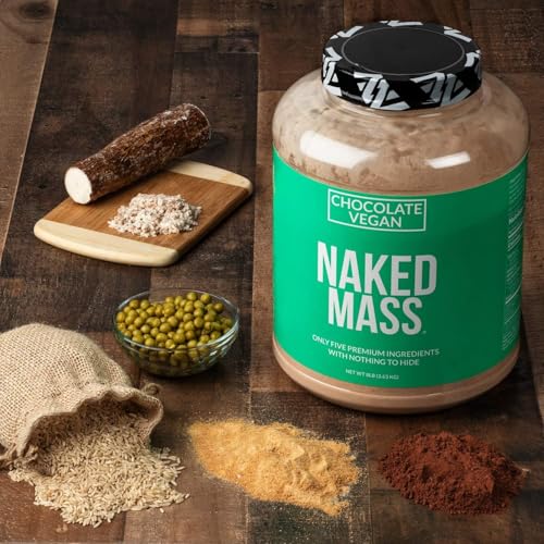 Image of NAKED Vegan Mass - Chocolate Vegan Weight Gainer - 1,280 Calories, Non-GMO, Soy & Gluten Free, No Artificial Ingredients - 8LB Bulk - 11 Servings (Pack of 2)