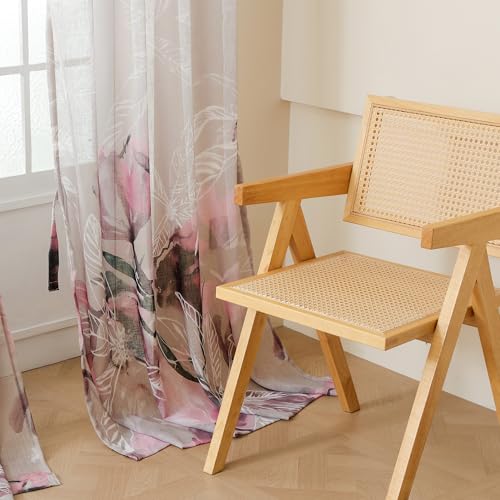Image of Story@Home Door Curtains 7 Feet Long Set of 1 | Floral Printed | Semi Transparent Curtain | Net Curtains | Sheer Curtain for Living Room | (118 x 215 cm, Grey & Pink) | Perfect for Home Decor