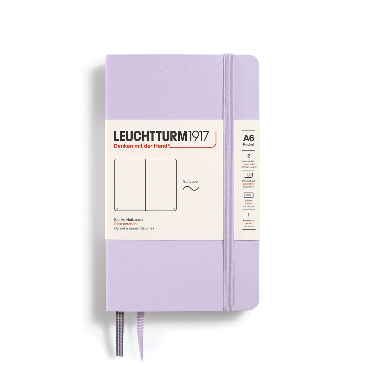 LEUCHTTURM1917 - Notebook Softcover Pocket A6-123 Numbered Pages for Writing and Journaling (Plain, Lilac)