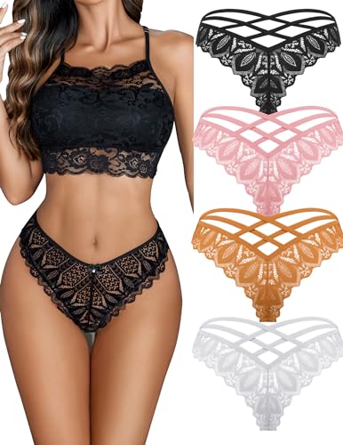 Image of Avidlove Womens Underwear Lace Cheeky Panties Criss Cross Back Bikini Thongs Sexy Undies