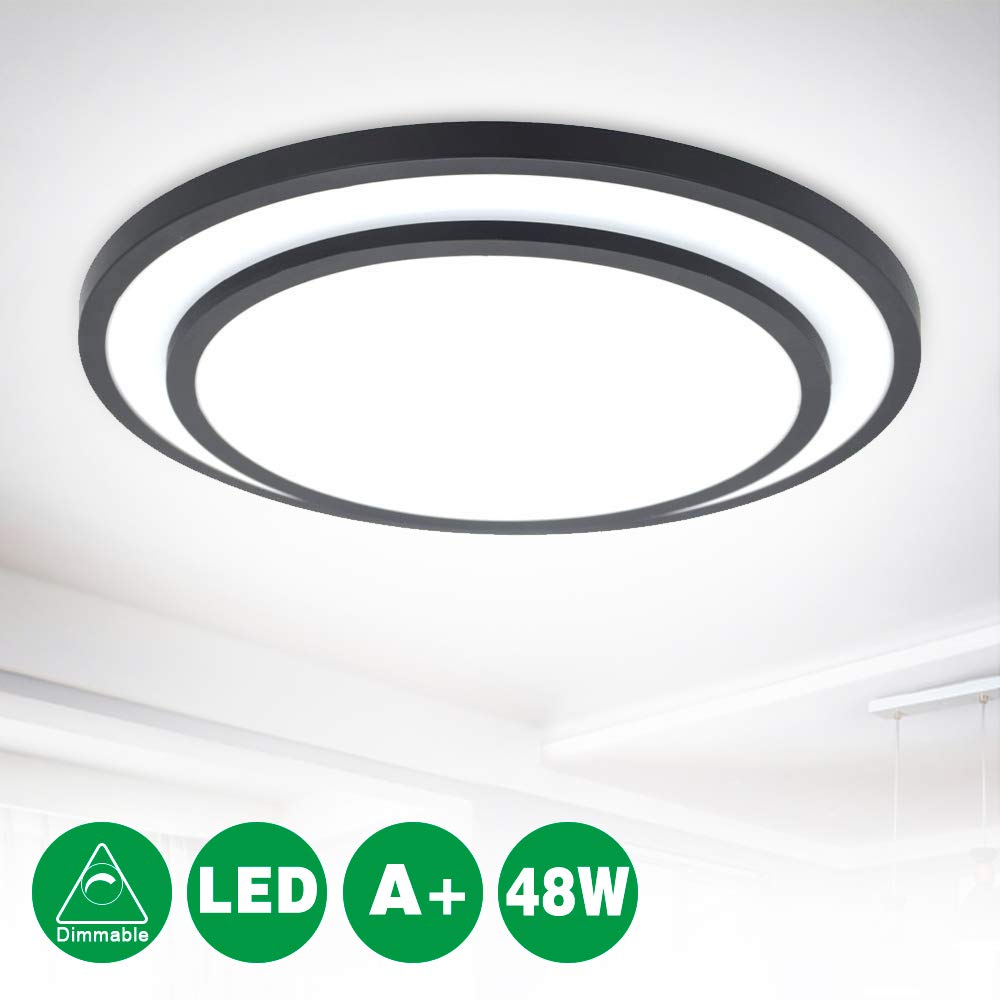Buy 48w Black LED Ceiling Lights Fitting, 3000K6000k Flush Ceiling Lights Dimmable with Rmote