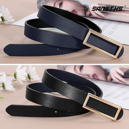 SANSTHS Skinny Reversible Belts for Women, Two-in-one Women Thin Belt for Dresses Jeans Pants with Gold Buckle