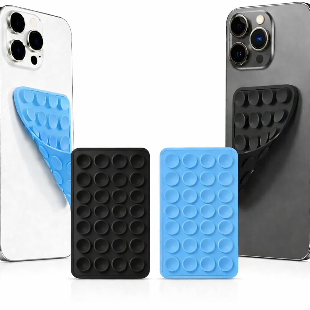 GooseBox Suction Phone Case, Silicone Suction Phone Case for Hands-Free Mobile Accessory Holder Grip, Video Phone Accessory Compatible Mirror, Shower (Black & Sky Blue, Pack of 2)-picture-38