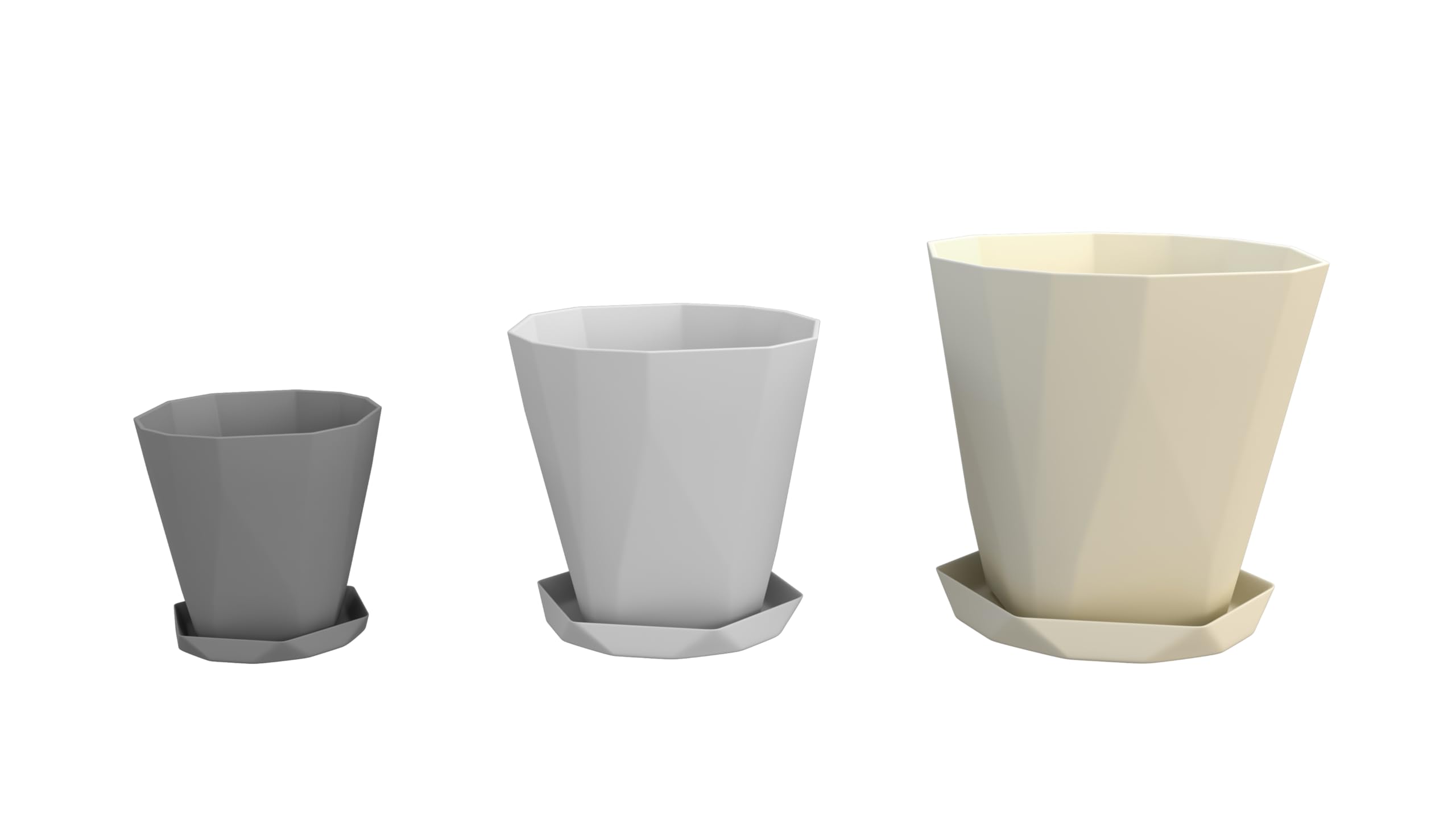 Blumentopf 3er Set mit Drainage & Untersetzer – Stein-Optik matt