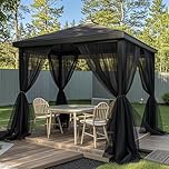 Heavyoff Outdoor Sheer Curtains for Patio, 2 Panels Waterproof Light Filtering Voile Outside Curtains Screen Mesh Net Privacy Drapes Rod Pocket for Front Porch, Gazebo, Black, 63" W x 84" L