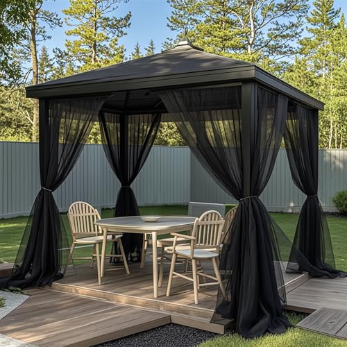 Heavyoff Cortinas Exterior Porche Transparentes Cortinas Impermeable Visillos para Jardin Pergolas Porche 2 Piezas, Negro, 160x213cm