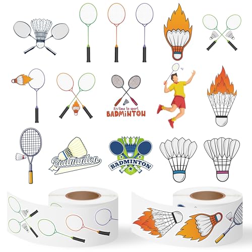 Image of Badminton Sports Sticker Roll - 1000 Pcs Badminton Sport Waterproof Vinyl Reusable Laptop Stickers Coloring Book Scrapbook Water Bottle Page Activity Pad Birthday Party Favors Gift Wrapping