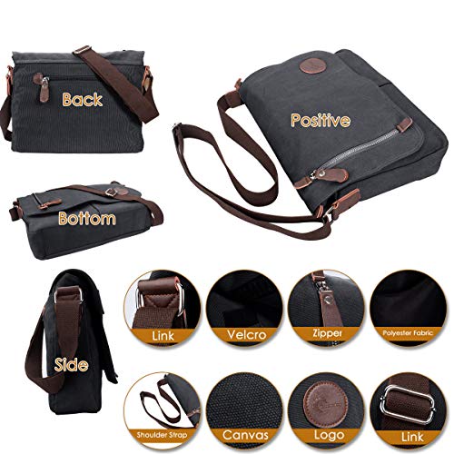 CHEREEKI Schoudertas Heren, Canvas Messenger Bag met Veel Zakken, Rits en Brede Band, Canvas Tas voor Werk, School, Reizen en Dagelijks Gebruik (Geschikt voor 13,3-inches Laptop) - Image 5