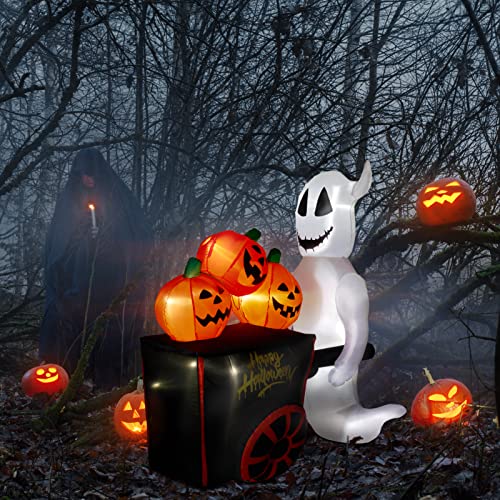 Decorlife 6Ft Halloween Inflatables, Blow Up Ghost With Pumpkin Cart, Outdoor Halloween Decorations With Built-In Led Lights For Lawn, Garden, Yard #TOP7