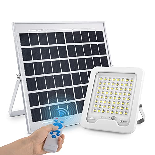 Proyectores De Luz Focos LED Exterior Solar con Mando a Distancia, 60W Foco Proyector LED con 10000 mAH Panel Solar Batería, Luz Exterior...