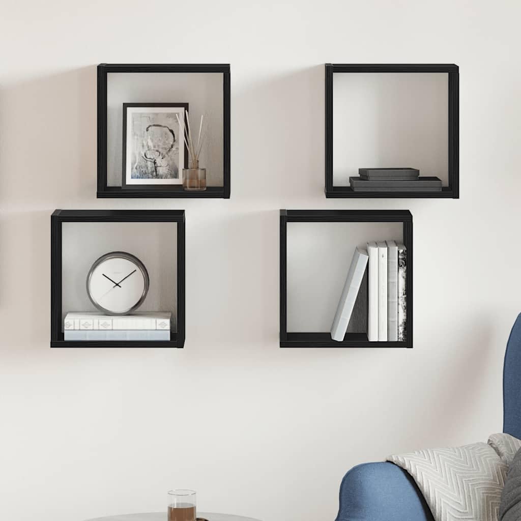 Gecheer Mensole a cubo da Parete, salvaspazio Funzionali 30x15x30 cm in Legno Tecnico Rovere Nero, mensole modulari per Soggiorno Camera da Letto Ufficio