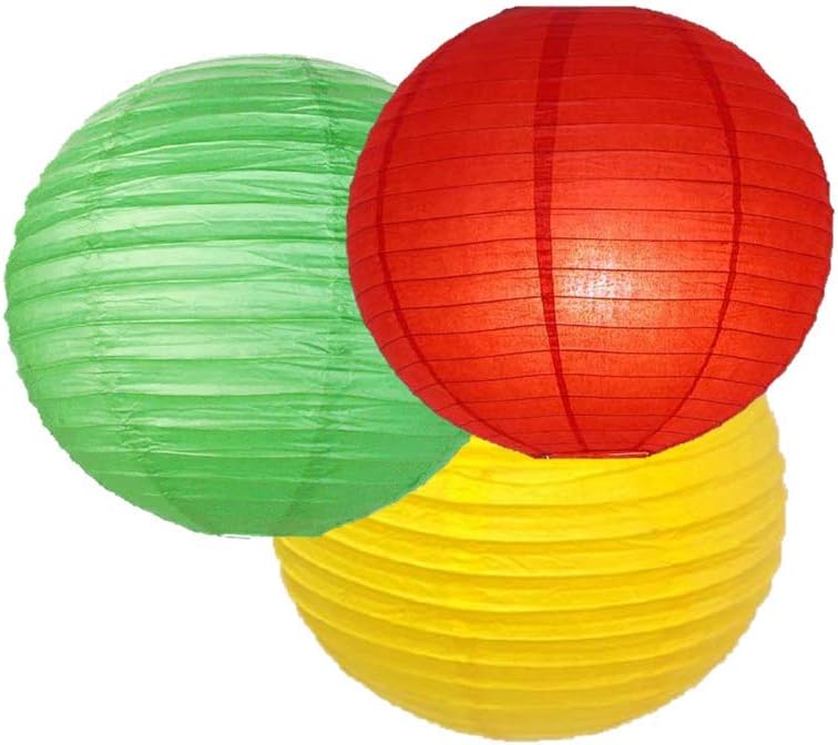 Paper Lanterns Mix Color Packs of 3 Round Paper Lanterns Lampshade Party Decorations (Yellow Red Green, 14" (35 cm))