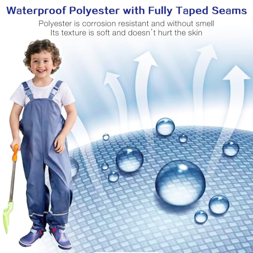 Image of SSAWcasa Kids Rain Pants, Toddler Waterproof Boys Girls Pants, Mud Dirty Proof Rain Suspender Trousers Overalls