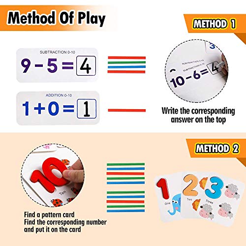 Image of PLUSPOINT Wooden Number Counting Math Game with Flash Cards and Counting Stick Calculation Montessori Toys Game for Toddlers Age 3-10 Year Olds Kids