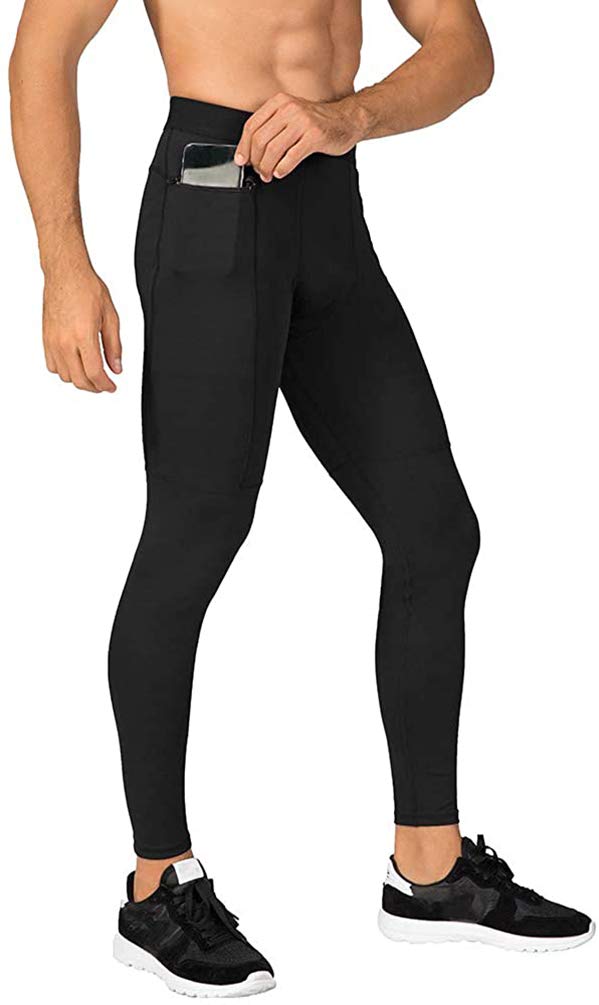 Makingda Men's Black Jogger Sports Compression Pants, Workout Active Tights Leggings, Cool Dry Technical Training Baselayer Trousers Training Trousers With Zip Pocket（Black，Xxl）