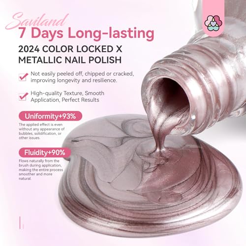 Image of SAVILAND Metallic Nail Polish Rose Gold, Quick Dry, 0.34 Fl.oz