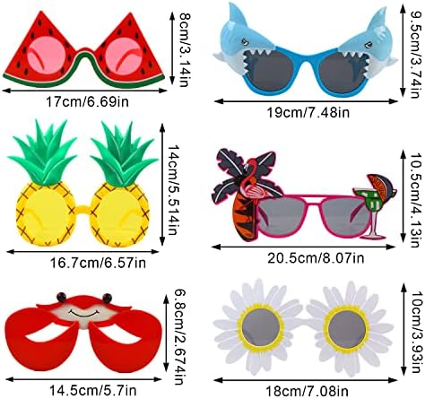 VEYLIN Tropical Party Sunglasses, 6 Pack Funny Luau Party Glasses Hawaiian Novelty Beach Glasses to Wear Fancy Dress Costume for Kids Adults