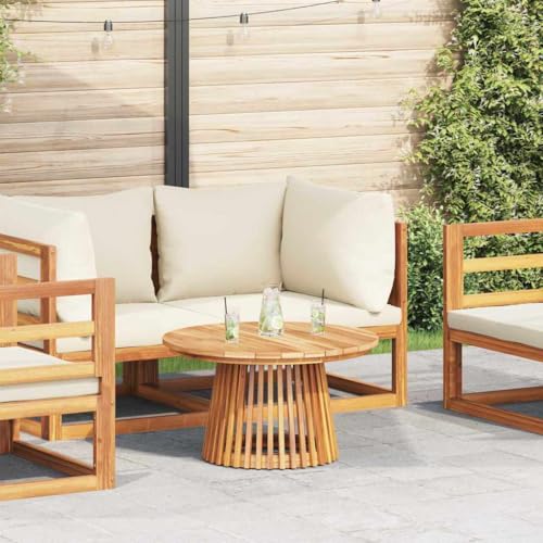 Mesa auxiliar de madera maciza teca con acabado marrón natural 2