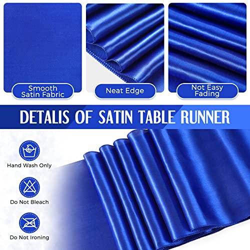 Image of Breling 24 Pack Royal Blue Disposable Plastic Tablecloths and Satin Table Runner Set, 54 x 108 Inch Tablecloth, 12 x 108 Inch Table Runners for Wedding Graduation Birthday Baby Shower