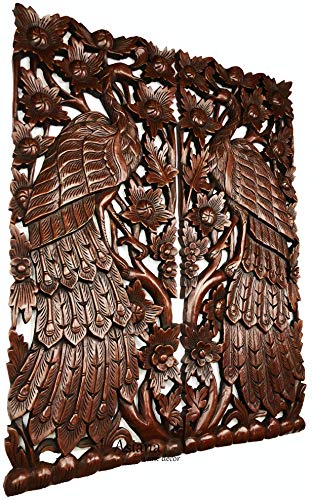 Asiana Home Decor Peacock Wood Carved Wall Panel Size 35.5"x13.5"