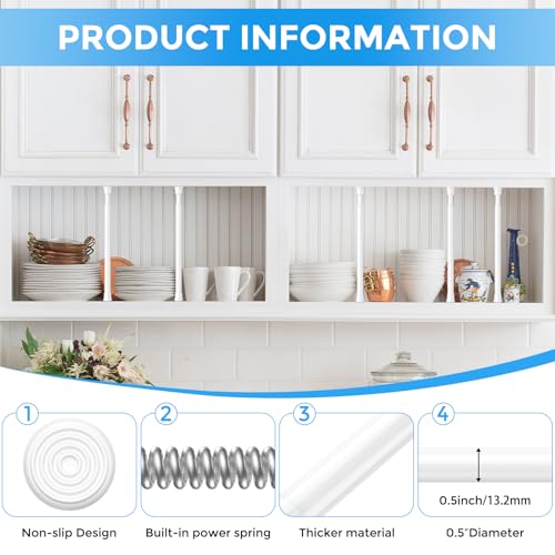 Image of 6 Pack Spring Tension Curtain Rod 8 to 12.5 Inch, DIY Mini Tension Rods No Drill for Slim Window Cupboard Closet Sidelights, White