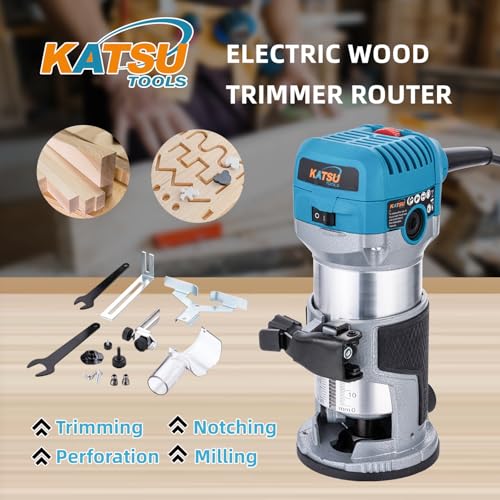 KATSU Tools Electric Hand Trimmer Wood Router Laminator Joiners Tool 710W, Soft Start, Aluminum Body and Trimmer Base, 3 Chuck Collets 1/4", 6mm and 8mm for DIY Woodworking 101742 2 KATSU Tools Electric Hand Trimmer Wood Router Laminator Joiners Tool 710W, Soft Start, Aluminum Body and Trimmer Base, 3 Chuck Collets 1/4", 6mm and 8mm for DIY Woodworking 101742 - Image 2