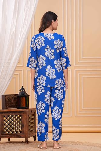 Image of Women's Printed Night Suit of Kurti & Pajama Set Women Night Wear Set