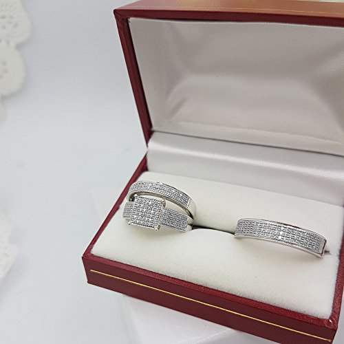 Dazzlingrock Collection 0.60 Carat (ctw) 10K Round Cut White Diamond Men & Women's Micro Pave Engagement Ring Trio Set, White Gold4