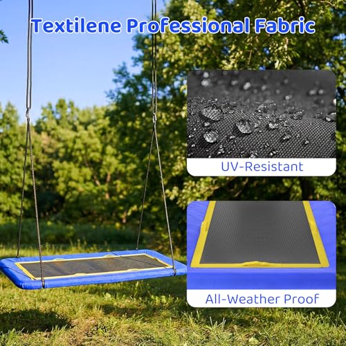 Image of 60'' Rectangle Platform Tree Swing for Kids and Adults, Giant Flying Swing with Adjustable Hanging Strap, Waterproof Textilene Fabric Tear & UV Resistant, Swings Set for Backyard Garden (Blue 02)