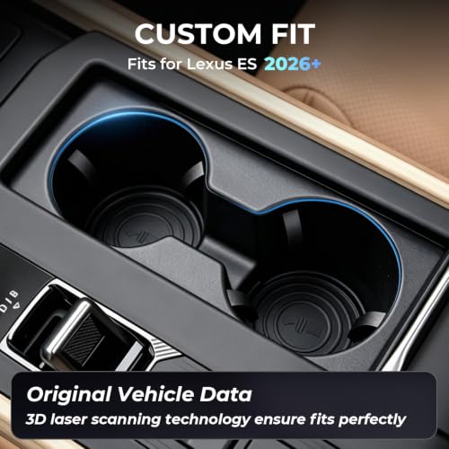 Image of Center Console Cup Holder Inserts for Lexus ES /ES350e /ES350h /ES500e 2026+, Interior Accessories Silicone Car Cup Holders Covers Protector for 2026+ ES, Black