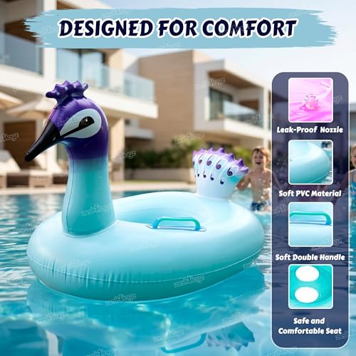 Image of Zest 4 Toyz Swimming Ring Swimming Tube for Kids Inflatable Tube for Swimming Pool Floaters for Kids Water Tube for Baby Swim Ring for 3+ Years Girls and Boys (Peacock Shaped) Blue