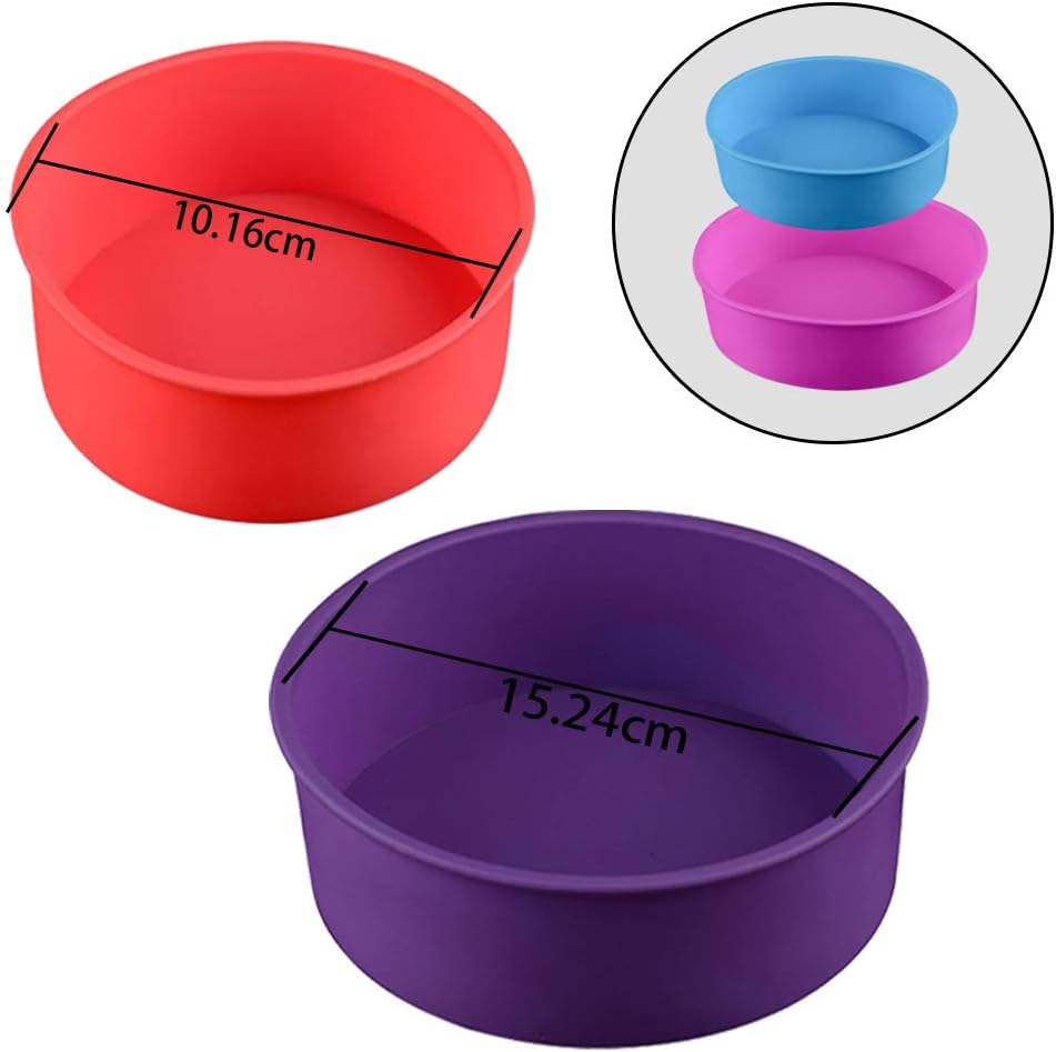 4PCS Round Cake Pan Silicone Baking Mold Cake Mould for Baking Dies 4''6''（Blue/red/Purple/Pink）
