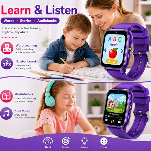 Image of Smart Watch for Kids, Girls Boys Smartwatch with 26 Games Camera Video Recorder and Player, Pedometer Calendar Flashlight, Audio Book etc., Gifts for 4-12 Years Children (Purple) | 26 Games, HD Touch Screen, Video Camera, Music Player, Alarm