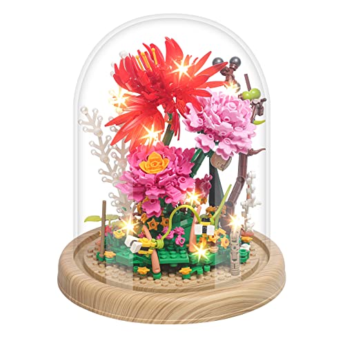 MTaoyac Roses Blumenstrauß Baustein,Kunstpflanzen für Erwachsene,künstliche Blumen zum Basteln,Bausatz Der Blumenserie mit Transparenter Abdeckung,Kann Als Home Deko,Zimmer deko,Botanik-Kollektion Cover