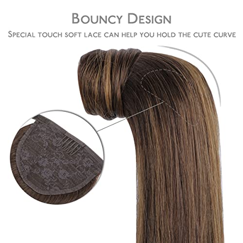 Wennalife Ponytail Hair Extension, 20 Inch 80G Dark Brown Mixed Chestnut Brown Ponytail Extension Human Hair Clip In Wrap Around Remy Human Hair Extension Hairpieces #TOP2